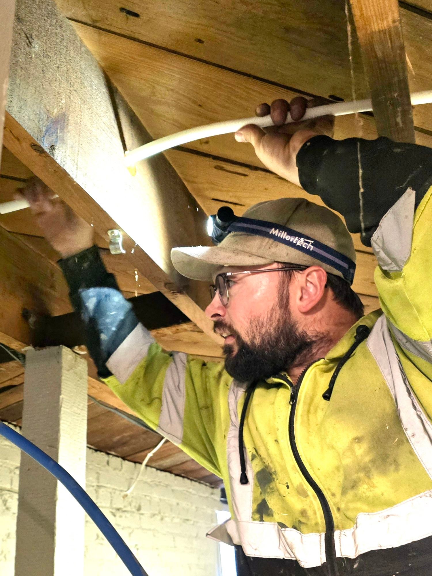 In-home plumbing system work — fixture connections, drainage flow, and water supply lines checked for long-term performance